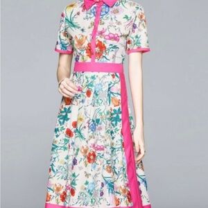 Dalia Cream Polo Collar A-Line Midi Dress